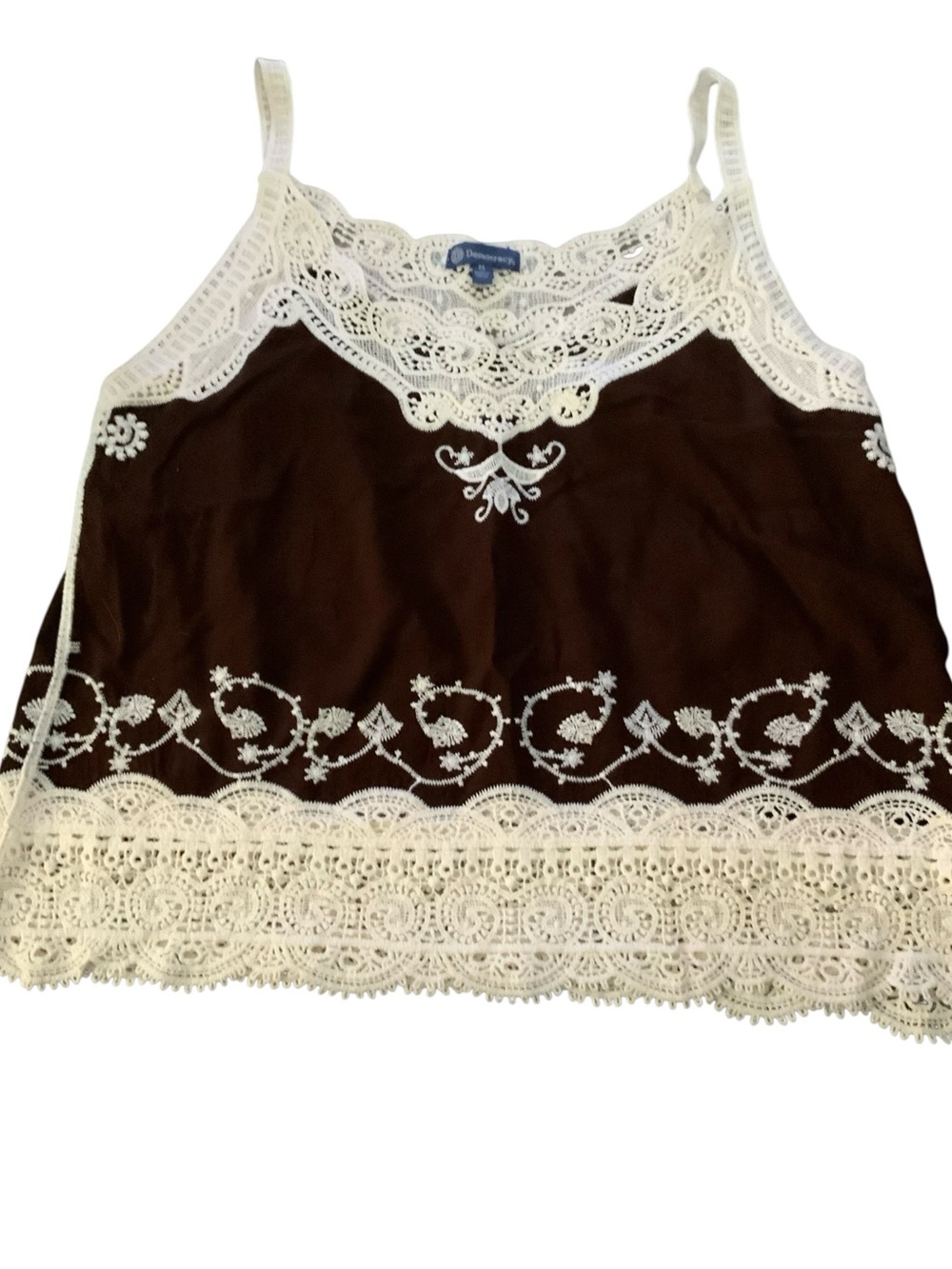 Democracy Brown & Cream Lace Trim Camisole Medium
